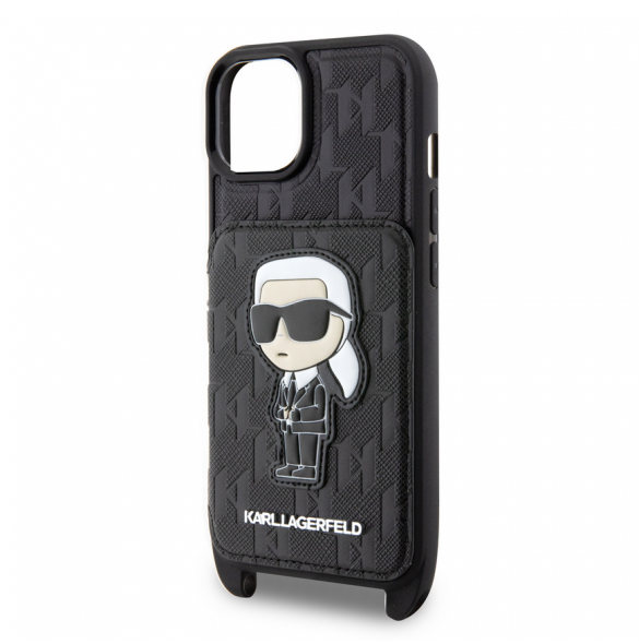 Karl Lagerfeld Saffiano Monogram Crossbody Ikonik NFT-fodral till iPhone 14 Svart