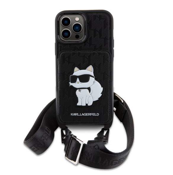 Karl Lagerfeld Saffiano Monogram Crossbody Choupette NFT-fodral till iPhone 14 Pro Max Svart