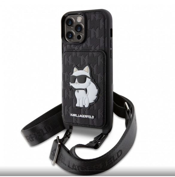 Karl Lagerfeld Saffiano Monogram Crossbody Choupette NFT-fodral till iPhone 14 Pro Max Svart