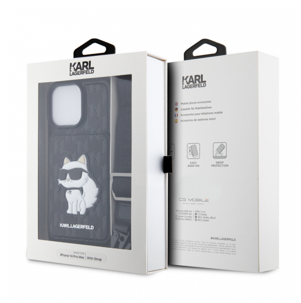 Karl Lagerfeld Saffiano Monogram Crossbody Choupette NFT-fodral till iPhone 14 Pro Max Svart