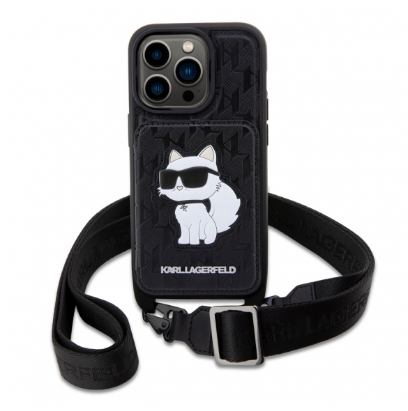 Karl Lagerfeld Saffiano Monogram Crossbody Choupette NFT-fodral till iPhone 14 Pro Svart