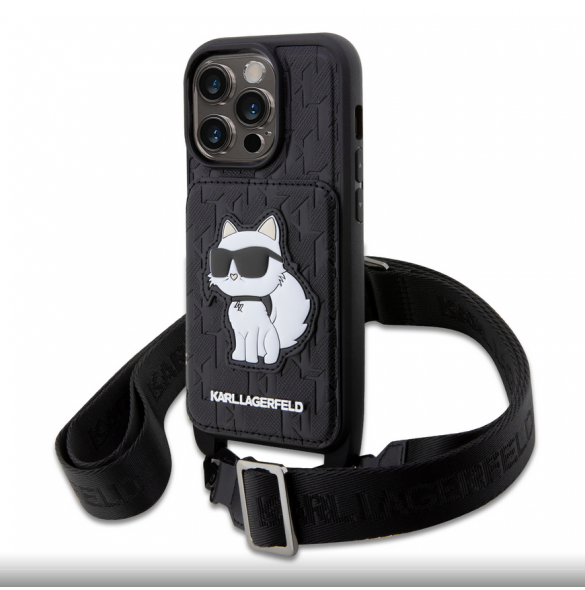 Karl Lagerfeld Saffiano Monogram Crossbody Choupette NFT-fodral till iPhone 14 Pro Svart