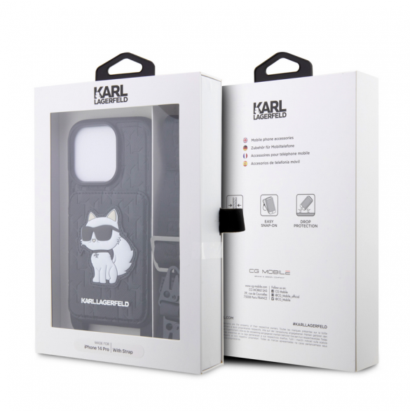 Karl Lagerfeld Saffiano Monogram Crossbody Choupette NFT-fodral till iPhone 14 Pro Svart