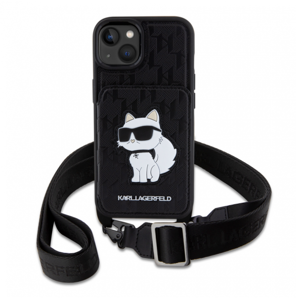 Karl Lagerfeld Saffiano Monogram Crossbody Choupette NFT-fodral till iPhone 14 Svart