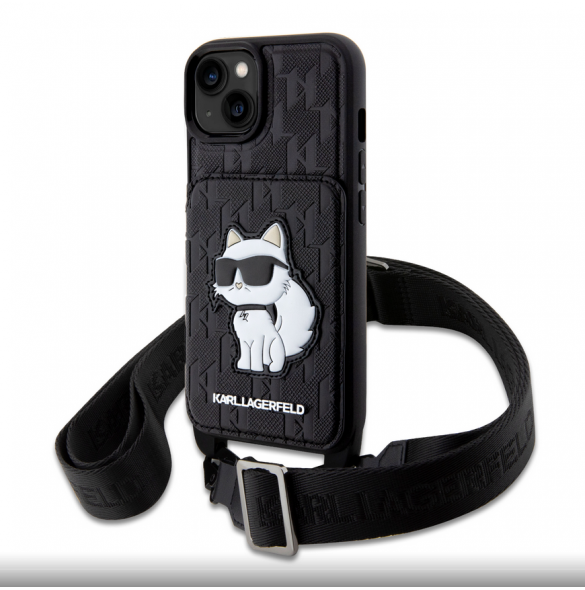 Karl Lagerfeld Saffiano Monogram Crossbody Choupette NFT-fodral till iPhone 14 Svart