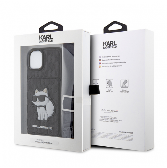 Karl Lagerfeld Saffiano Monogram Crossbody Choupette NFT-fodral till iPhone 14 Svart