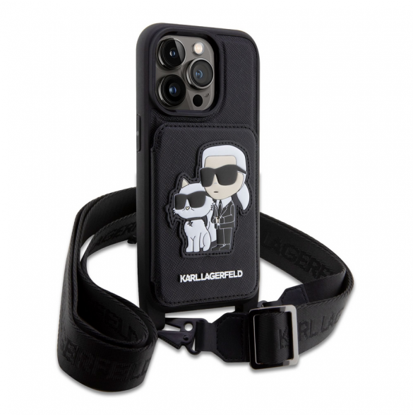 Karl Lagerfeld Saffiano Crossbody Karl och Choupette NFT-fodral till iPhone 14 Pro Max Svart