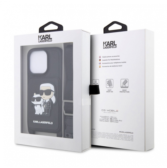 Karl Lagerfeld Saffiano Crossbody Karl och Choupette NFT-fodral till iPhone 14 Pro Max Svart
