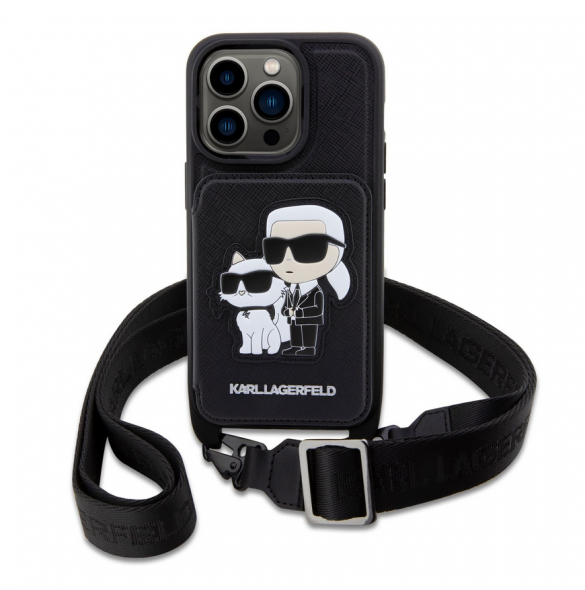 Karl Lagerfeld Saffiano Crossbody Karl och Choupette NFT-fodral till iPhone 14 Pro Svart