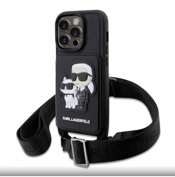 Karl Lagerfeld Saffiano Crossbody Karl och Choupette NFT-fodral till iPhone 14 Pro Svart