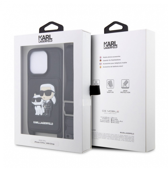 Karl Lagerfeld Saffiano Crossbody Karl och Choupette NFT-fodral till iPhone 14 Pro Svart