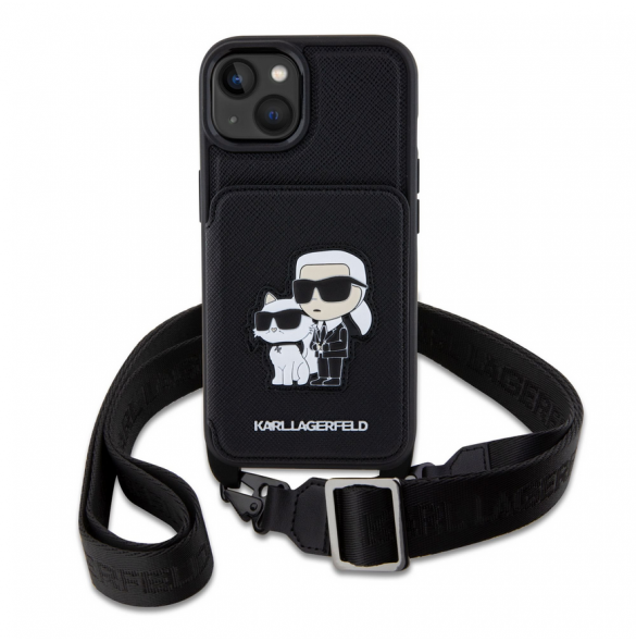 Karl Lagerfeld Saffiano Crossbody Karl och Choupette NFT-fodral till iPhone 14 Svart
