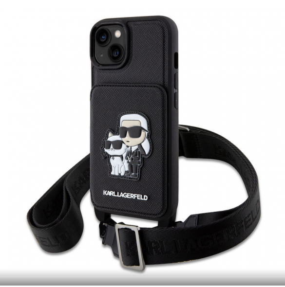 Karl Lagerfeld Saffiano Crossbody Karl och Choupette NFT-fodral till iPhone 14 Svart