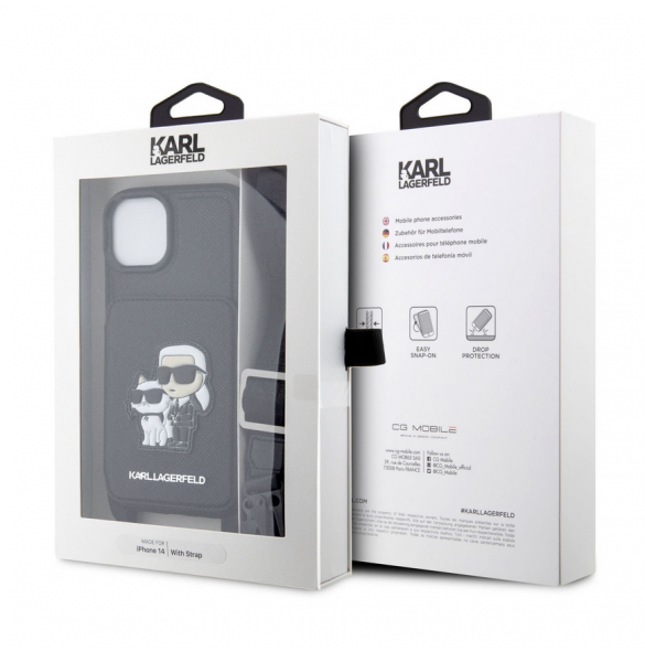 Karl Lagerfeld Saffiano Crossbody Karl och Choupette NFT-fodral till iPhone 14 Svart