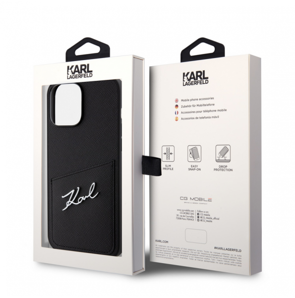 Karl Lagerfeld Saffiano Card Slot Metal Signature Case för iPhone 14 Pro Max Svart
