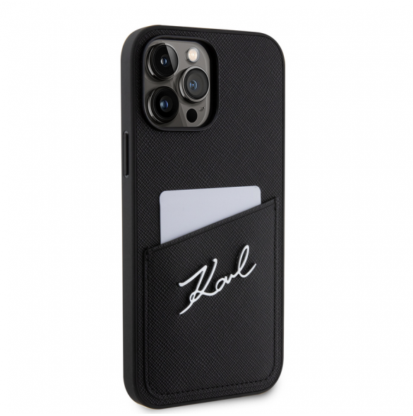 Karl Lagerfeld Saffiano Card Slot Metal Signature Case för iPhone 13 Pro Max Svart
