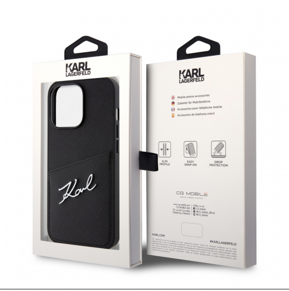 Karl Lagerfeld Saffiano Card Slot Metal Signature Case för iPhone 13 Pro Svart