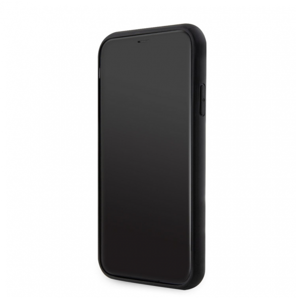 Karl Lagerfeld Saffiano Card Slot Metal Signaturfodral för iPhone 11 Svart