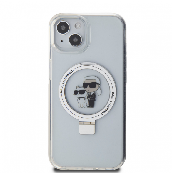 Karl Lagerfeld Ringställ Karl och Choupette MagSafe Fodral till iPhone 15 Vit