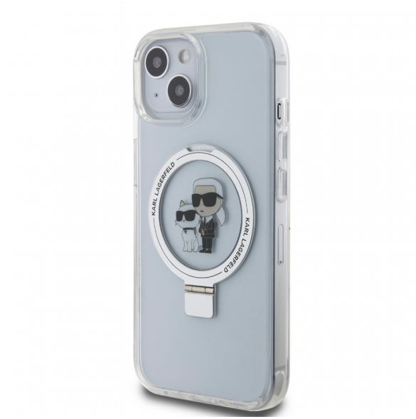 Karl Lagerfeld Ringställ Karl och Choupette MagSafe Fodral till iPhone 15 Vit