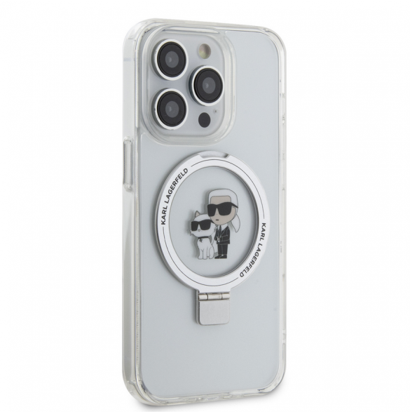 Karl Lagerfeld Ringställ Karl och Choupette MagSafe Fodral till iPhone 15 Pro Vit