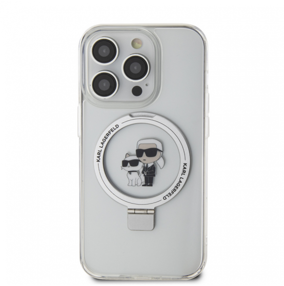 Karl Lagerfeld Ringställ Karl och Choupette MagSafe Fodral till iPhone 15 Pro Vit