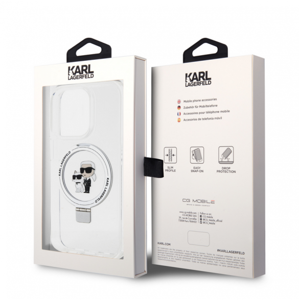 Karl Lagerfeld Ringställ Karl och Choupette MagSafe Fodral till iPhone 15 Pro Vit