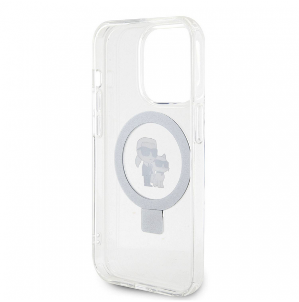 Karl Lagerfeld Ringställ Karl och Choupette MagSafe Fodral för iPhone 15 Pro Max Vit
