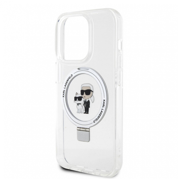 Karl Lagerfeld Ringställ Karl och Choupette MagSafe Fodral för iPhone 15 Pro Max Vit