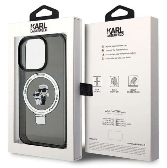 Karl Lagerfeld Ringställ Karl och Choupette MagSafe Fodral för iPhone 15 Pro Max Svart