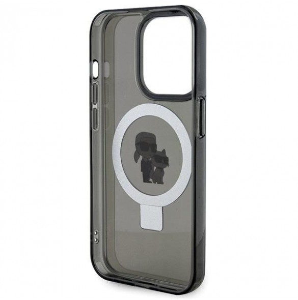 Karl Lagerfeld Ringställ Karl och Choupette MagSafe Fodral för iPhone 15 Pro Max Svart