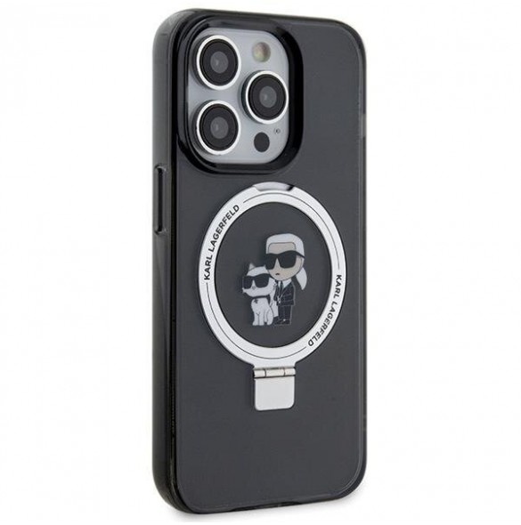 Karl Lagerfeld Ringställ Karl och Choupette MagSafe Fodral för iPhone 15 Pro Max Svart