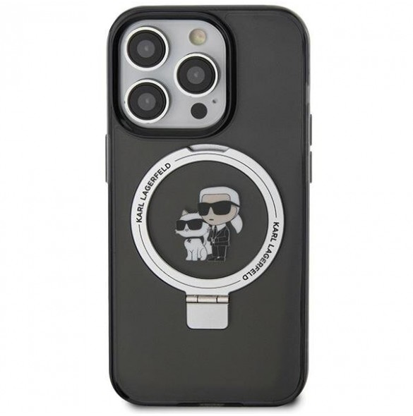 Karl Lagerfeld Ringställ Karl och Choupette MagSafe Fodral för iPhone 15 Pro Max Svart