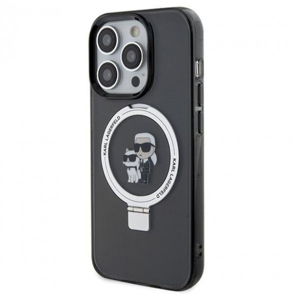 Karl Lagerfeld Ringställ Karl och Choupette MagSafe Fodral för iPhone 15 Pro Max Svart