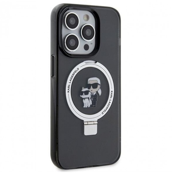 Karl Lagerfeld Ringställ Karl och Choupette MagSafe Fodral för iPhone 15 Pro Svart