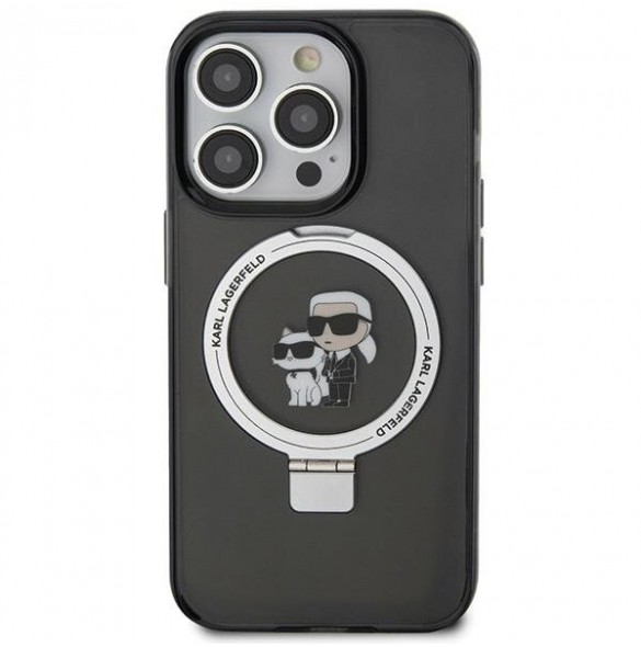 Karl Lagerfeld Ringställ Karl och Choupette MagSafe Fodral för iPhone 15 Pro Svart