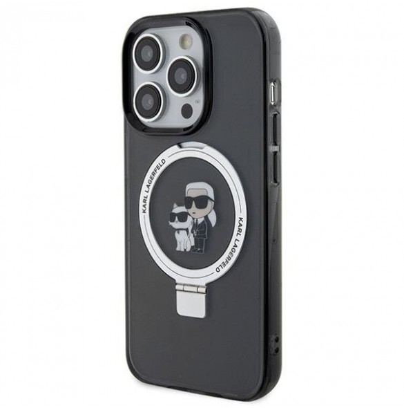 Karl Lagerfeld Ringställ Karl och Choupette MagSafe Fodral för iPhone 15 Pro Svart