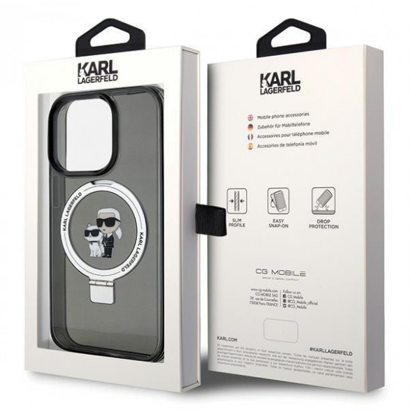 Karl Lagerfeld Ringställ Karl och Choupette MagSafe Fodral för iPhone 15 Pro Svart