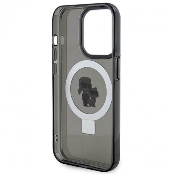 Karl Lagerfeld Ringställ Karl och Choupette MagSafe Fodral för iPhone 15 Pro Svart