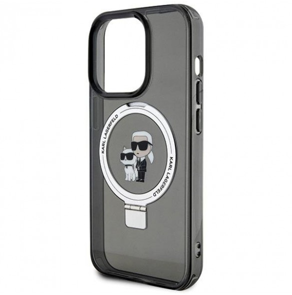 Karl Lagerfeld Ringställ Karl och Choupette MagSafe Fodral för iPhone 15 Pro Svart