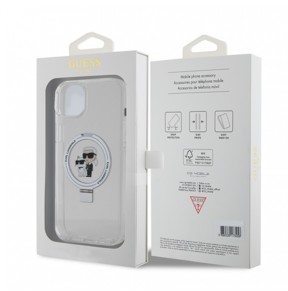 Karl Lagerfeld Ringställ Karl och Choupette MagSafe Fodral till iPhone 15 Plus Vit