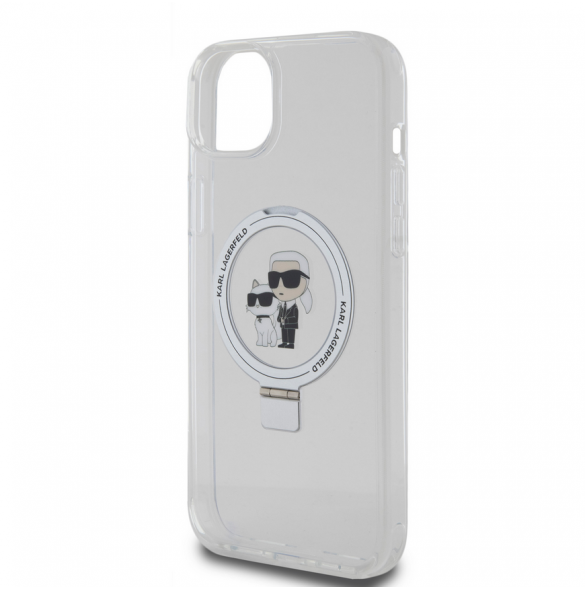 Karl Lagerfeld Ringställ Karl och Choupette MagSafe Fodral till iPhone 15 Plus Vit