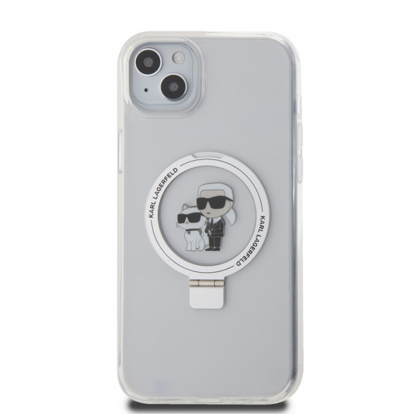 Karl Lagerfeld Ringställ Karl och Choupette MagSafe Fodral till iPhone 15 Plus Vit