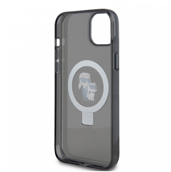Karl Lagerfeld Ringställ Karl och Choupette MagSafe Fodral för iPhone 15 Plus Svart