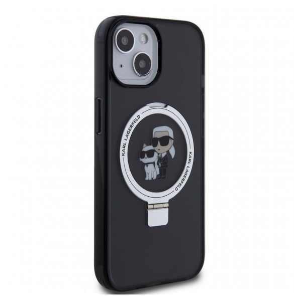 Karl Lagerfeld Ringställ Karl och Choupette MagSafe Fodral till iPhone 15 Svart
