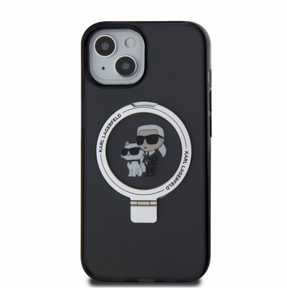 Karl Lagerfeld Ringställ Karl och Choupette MagSafe Fodral till iPhone 15 Svart