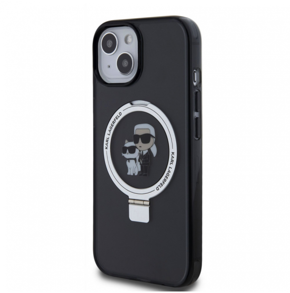 Karl Lagerfeld Ringställ Karl och Choupette MagSafe Fodral till iPhone 15 Svart