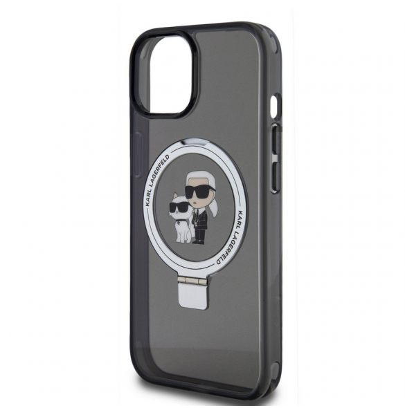 Karl Lagerfeld Ringställ Karl och Choupette MagSafe Fodral till iPhone 15 Svart