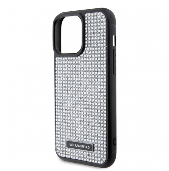 Karl Lagerfeld Rhinestone Plate Metall Logotypfodral till iPhone 15 Pro Max Silver