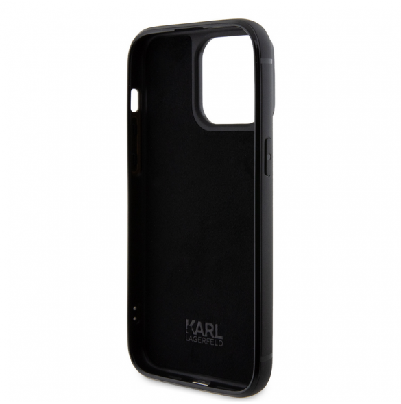 Karl Lagerfeld Rhinestone Plate Metall Logotypfodral för iPhone 15 Pro Max Svart